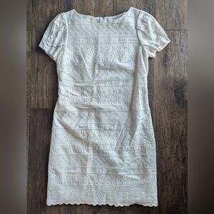 JESSICA HOWARD Womens White Cotton Crochet Mini Dress Lined Cap Sleeves Size 8